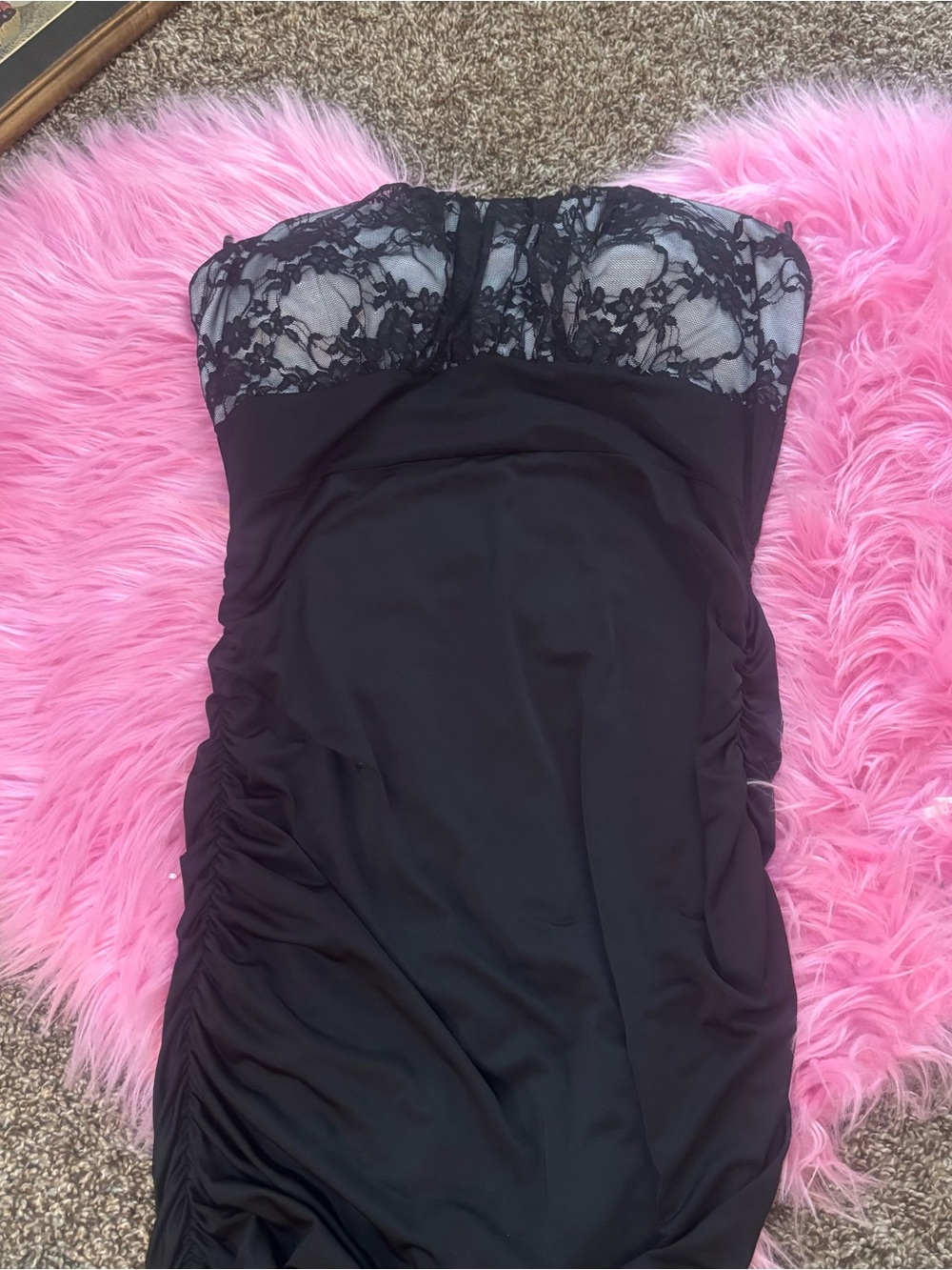 Body Central Black Strapless Lace Bust Ruched Bodycon Mini Dress
